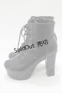 画像2: Newlyme / レースアップショートブーツ 22.5cm ブラック/クロコ H-25-12-13-1079-GO-SH-NS-ZH