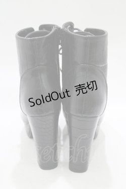 画像3: Newlyme / レースアップショートブーツ 22.5cm ブラック/クロコ H-25-12-13-1079-GO-SH-NS-ZH