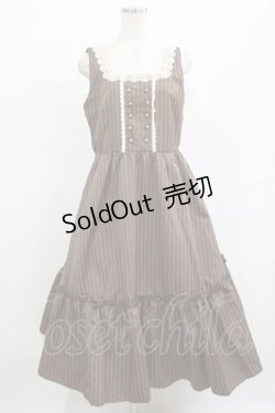 画像1: m petit by misako / TT*AOKストライプジャンパースカート LL ブラウン H-25-12-13-1014-LO-OP-NS-ZH