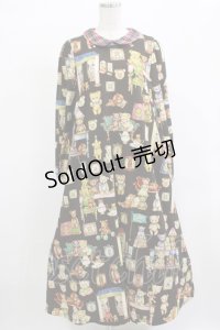 yukiemon / ベア部屋柄ワンピース M ブラウン H-25-12-13-1017-LO-OP-NS-ZH