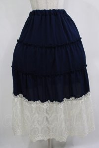 axes femme / 裾レースティアードスカート M ネイビー H-25-12-13-1019-AX-SK-NS-ZH