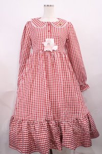FLC / 星名桜子/ギンガムチェックワンピース M レッド H-25-12-14-004-LO-OP-NS-ZH