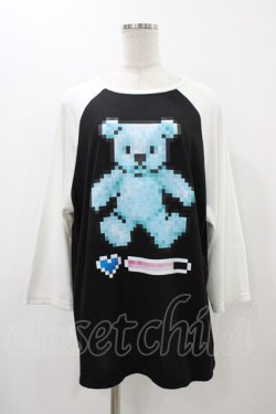 画像1: LISTEN FLAVOR / 8bitベアラグラントップス  ブラック×ホワイト H-25-12-14-1041-PU-TO-KB-ZH