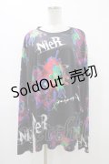 NieR Clothing / 総柄プリントロンT XL 黒 H-25-12-14-1044-PU-TO-KB-ZH