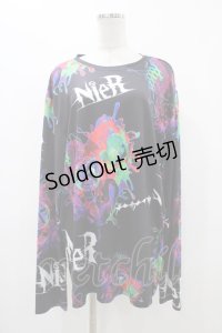 NieR Clothing / 総柄プリントロンT XL 黒 H-25-12-14-1044-PU-TO-KB-ZH