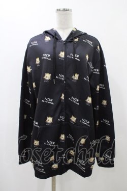 画像1: NieR Clothing / 総柄ZIPパーカー  黒 H-25-12-14-1060-PU-TO-KB-ZH