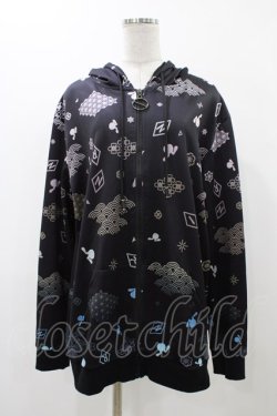 画像1: NieR Clothing / 総柄ZIPパーカー  黒 H-25-12-14-1061-PU-TO-KB-ZH