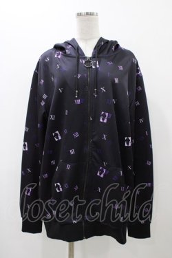 画像1: NieR Clothing / 総柄ZIPパーカー  黒×紫 H-25-12-14-1062-PU-TO-KB-ZH