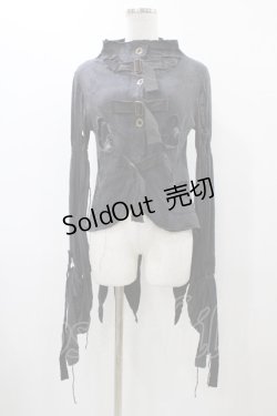 画像1: DARK RED  RUM / ダメージ燕尾カーディガン  グレー H-25-12-14-1018-HN-TO-KB-ZH