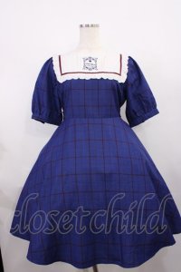 Amavel / 紅茶缶ラベルスクエアヨークチェックワンピース Free ブルー H-25-12-14-015-CA-OP-NS-ZH