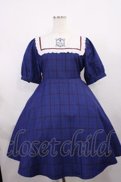 画像1: Amavel / 紅茶缶ラベルスクエアヨークチェックワンピース Free ブルー H-25-12-14-015-CA-OP-NS-ZH
