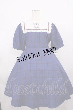 画像1: Amavel / 紅茶缶ラベルスクエアヨークチェックワンピース Free ブルー H-25-12-14-015-CA-OP-NS-ZH