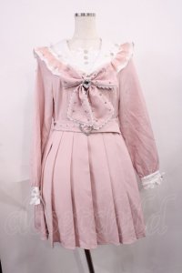 DearMyLove / ハートビジューリボンレース学園ワンピース M ピンク H-25-12-14-017-EL-OP-NS-ZH