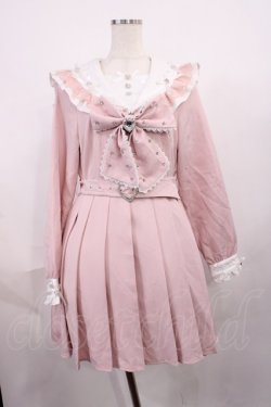 画像1: DearMyLove / ハートビジューリボンレース学園ワンピース M ピンク H-25-12-14-017-EL-OP-NS-ZH