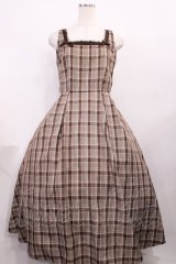 m petit by misako / AMCHKスクエアネックジャンパースカート M ブラウン H-25-12-14-002-LO-OP-NS-ZH