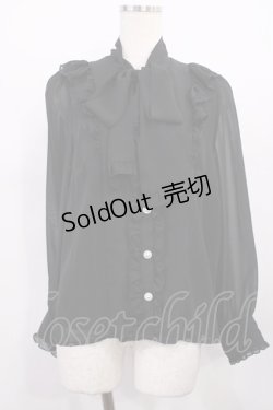 画像1: DearMyLove / フリルボウタイリボンシフォンブラウス LL ブラック H-25-12-14-025-EL-BL-NS-ZH