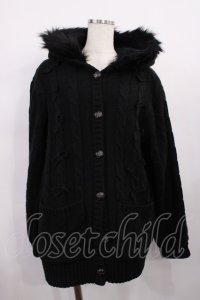 Amavel / リボンケーブル編みフードニットアウター Free ブラック H-25-12-14-030-CA-CO-NS-ZH