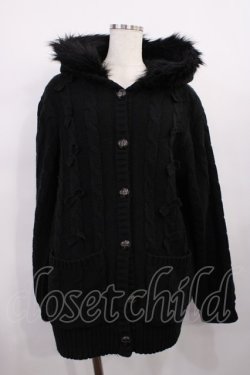 画像1: Amavel / リボンケーブル編みフードニットアウター Free ブラック H-25-12-14-030-CA-CO-NS-ZH