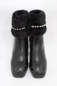 Maison de FLEUR / パールリボンファーブーツ M:23.5cm ブラック H-25-12-16-1001-LO-SH-NS-ZH