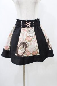 Ank Rouge / 花柄スカート M ブラック H-25-12-16-1048-CA-SK-NS-ZH