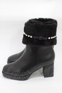 画像2: Maison de FLEUR / パールリボンファーブーツ M:23.5cm ブラック H-25-12-16-1001-LO-SH-NS-ZH