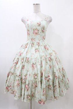 画像1: K211148 / 薔薇柄タックジャンパースカート Free ミント H-25-12-16-1029-0-OP-NS-ZH