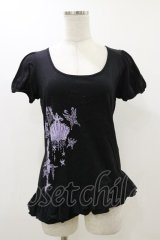 BPN / アシメフリルパフカットソー  ブラック×ラベンダー H-25-12-17-051-GO-TO-KB-ZH