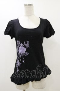 BPN / アシメフリルパフカットソー  ブラック×ラベンダー H-25-12-17-051-GO-TO-KB-ZH