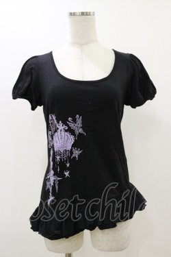 画像1: BPN / アシメフリルパフカットソー  ブラック×ラベンダー H-25-12-17-051-GO-TO-KB-ZH