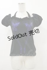 BPN / ホルターリボンパフカットソー  黒×紫 H-25-12-17-052-GO-TO-KB-ZH