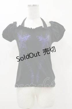 画像1: BPN / ホルターリボンパフカットソー  黒×紫 H-25-12-17-052-GO-TO-KB-ZH