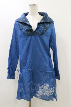 画像1: gouk / 和柄切替シャツチュニック  青 H-25-12-17-062-GO-TO-KB-ZH