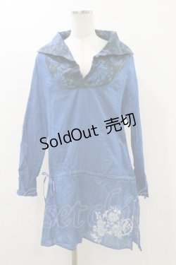 画像1: gouk / 和柄切替シャツチュニック  青 H-25-12-17-062-GO-TO-KB-ZT358