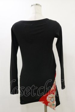 画像2: gouk / 和柄切替アシメタックカットソー  ブラック H-25-12-17-064-GO-TO-KB-ZH