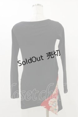 画像2: gouk / 和柄切替アシメタックカットソー  ブラック H-25-12-17-064-GO-TO-KB-ZH