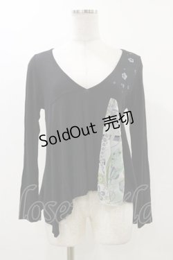 画像1: gouk / 和柄切替Vネックカットソー  ブラック H-25-12-17-065-GO-TO-KB-ZH