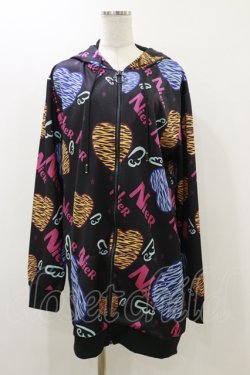 画像1: NieR Clothing / 総柄ZIPパーカー  黒 H-25-12-17-066-PU-TO-KB-ZH