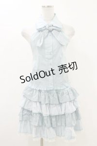 PUTUMAYO / レースプリントホルタービスチェブラウス＆フリルスカート  サックス H-25-12-17-022-PT-OP-KB-ZH