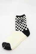 Candy Stripper / CHECKER SOCKS  ブラック×オフ H-25-12-17-005-PU-ZA-KB-ZH
