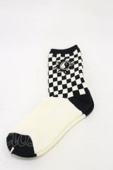 Candy Stripper / CHECKER SOCKS  ブラック×オフ H-25-12-17-005-PU-ZA-KB-ZH