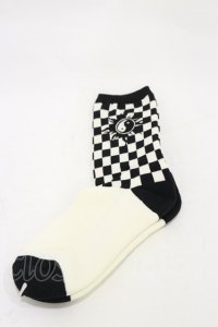 Candy Stripper / CHECKER SOCKS  ブラック×オフ H-25-12-17-005-PU-ZA-KB-ZH