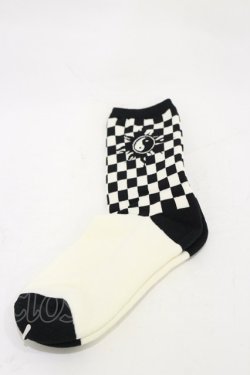 画像1: Candy Stripper / CHECKER SOCKS  ブラック×オフ H-25-12-17-005-PU-ZA-KB-ZH