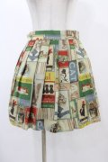 Jane Marple / Old Catポスターのミニスカート  グリーン H-25-12-18-1041-JM-SK-KB-ZH