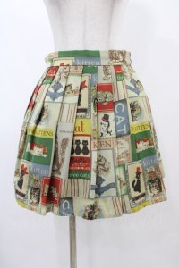 Jane Marple / Old Catポスターのミニスカート  グリーン H-25-12-18-1041-JM-SK-KB-ZH