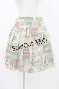 Jane Marple / Old Catポスターのミニスカート  グリーン H-25-12-18-1041-JM-SK-KB-ZH