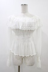 abilletage / チュールレースオフショルブラウス  ホワイト H-25-12-18-1016-GO-BL-KB-ZH