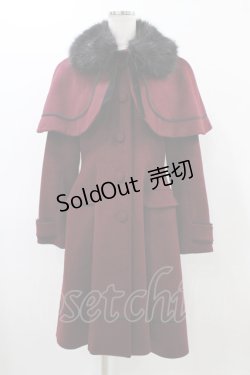 画像1: ATELIER PIERROT / ティペット付きケープコート  ワインレッド H-25-12-18-1018-EL-CO-KB-ZH