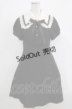 画像1: axes femme POETIQUE / レース襟半袖ワンピース M ブラック H-25-12-19-036-AX-OP-NS-ZH