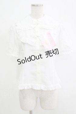 画像1: metamorphose / ヨーク切替半袖リボンブラウス Free ホワイト H-25-12-19-046-ME-BL-NS-ZH