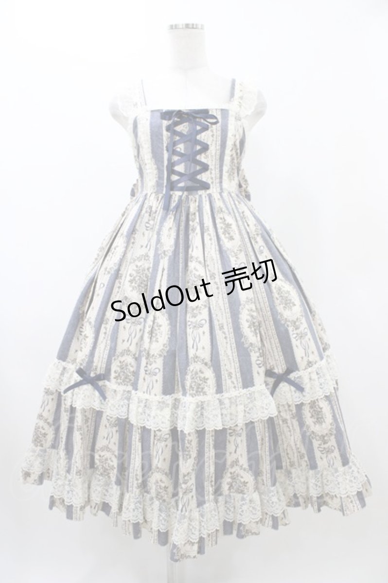 画像1: metamorphose / アンティークブーケミディアムジャンパースカート サイズ1 ブルー H-25-12-19-1016-ME-OP-NS-ZH (1)
